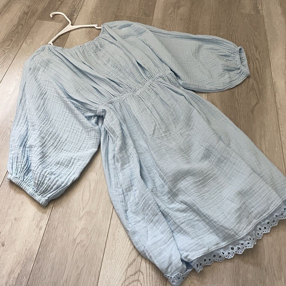 Starkx Gauze Dress cotton eyelet trim mini womens Blue (medium) coastal natural - Picture 6 of 8